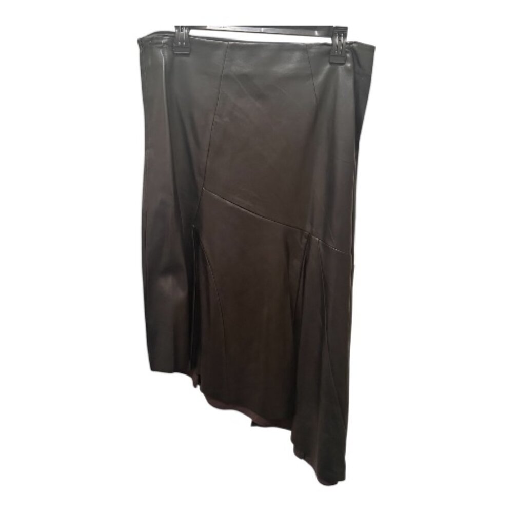 Black Asymmetrical Faux Leather Skirt - Size 12